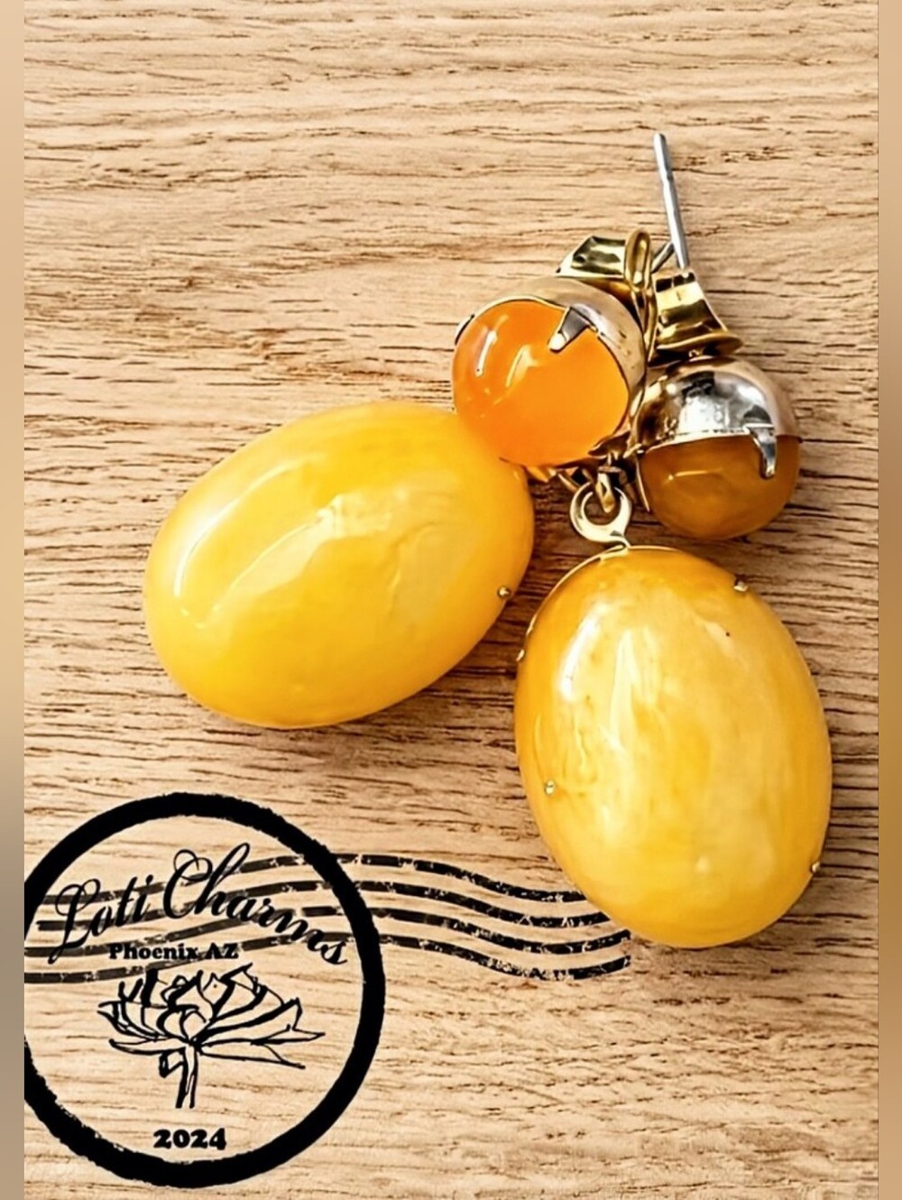 Bright Yellow Natural Jade In Two Stone Setting Gold Plated Drop Earrings